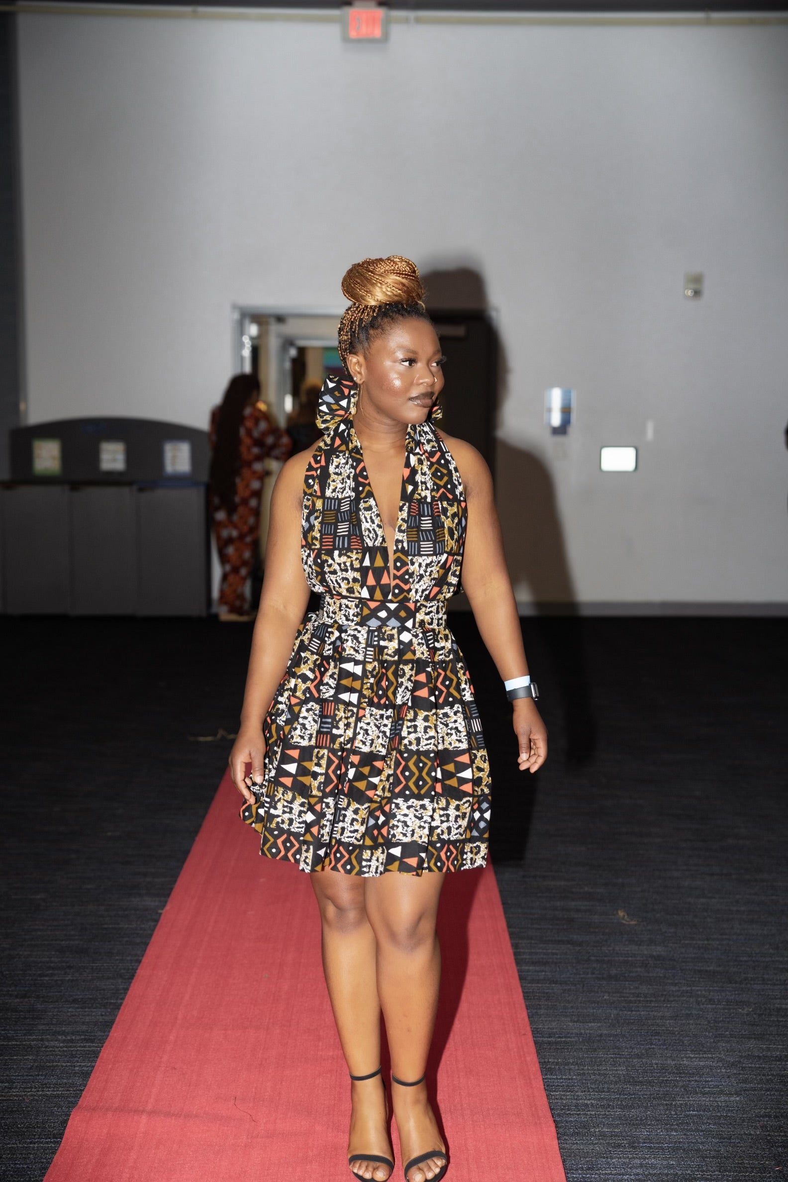 Ankara Print Midi Dress – Open Back Statement Dress